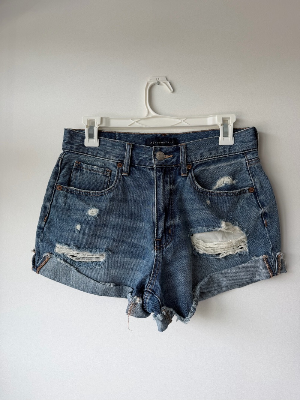 Aeropostale Distressed Dark Blue Denim Cutoff Shorts